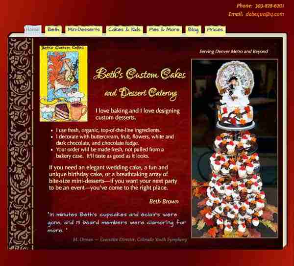 Click to visit site in new tab Dessert caterer Beth Brown's website homepage
