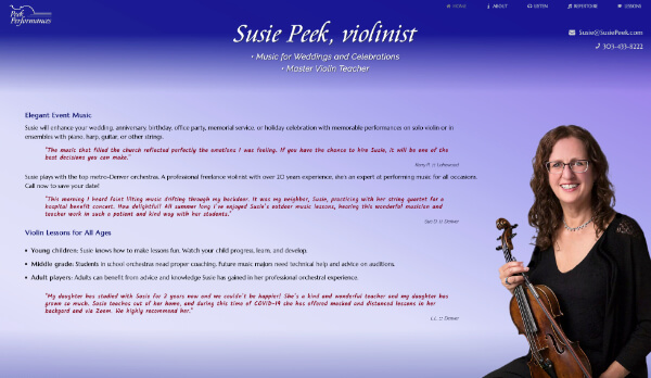 Click to visit site in new tab Denver event violinist Susie Peek's Home page